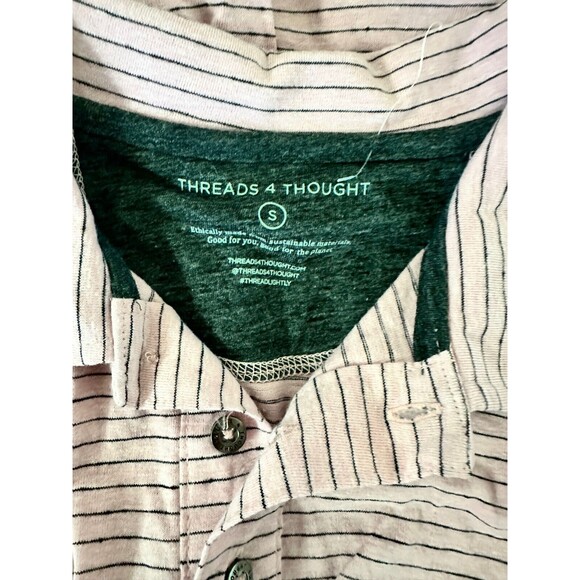 Threads 4 Thought Polo Mens Small Pink Striped Short Sleeve Preppy Casual Gray - Picture 4 of 6